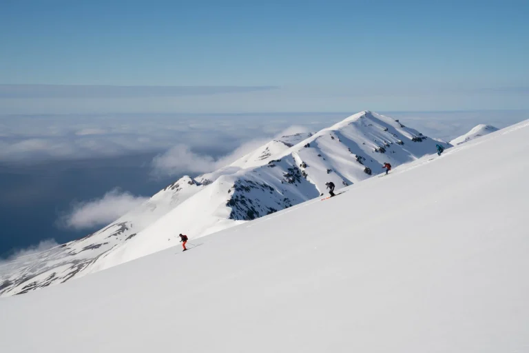 skiers on snowy mountain slope